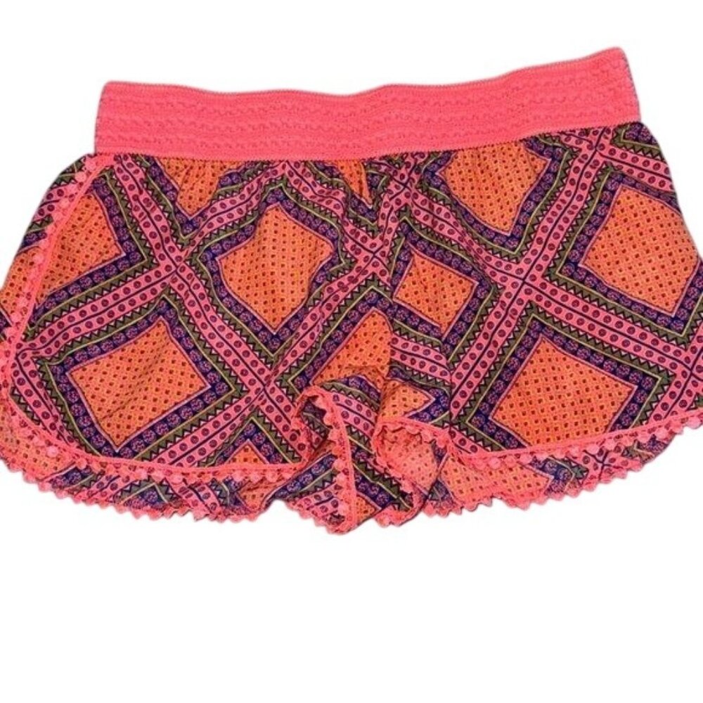 Boho Tribal Print Womens Shorts XL/XG (15-17) Coral Combo 100% Polyester Elastic